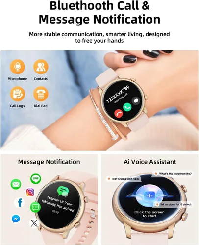 Vista 2 de Hwagol Relojes Inteligentes para Mujeres Compatible con Teléfonos Android e iPhone (Llamada Bluetooth), Rastreador de Fitness Redondo de 1.39