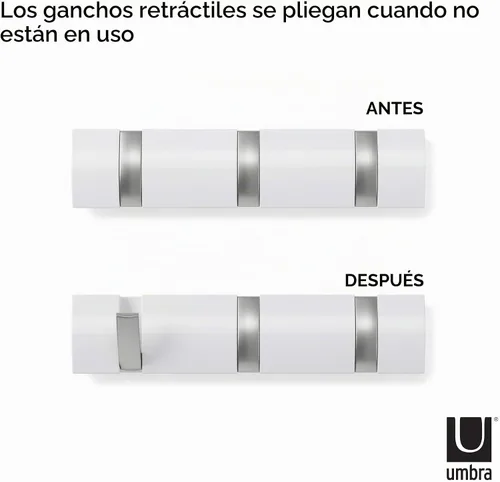 Vista 7 de Umbra - Perchero abatible, ganchos retráctiles para montaje en pared Blanco/Níquel