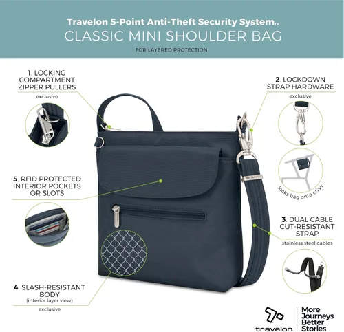 Vista 34 de Travelon Mini bolso de hombro clásico antirrobo