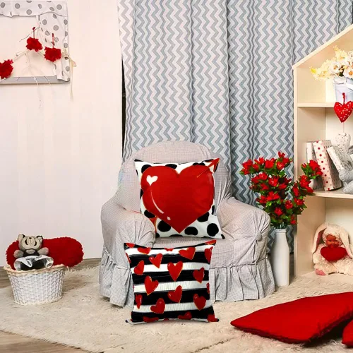 Vista 5 de Fundas de almohada para el día de San Valentín de 18 x 18 pulgadas, diseño Almohadas decorativas de San Valentín a cuadros, decoración del día