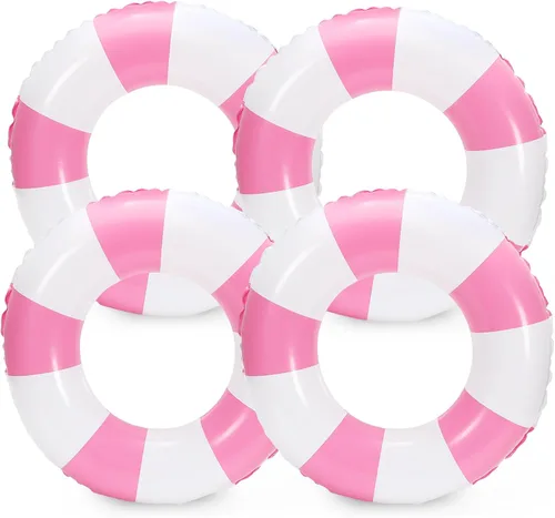 Vista 10 de Whaline Flotador inflable de natación de 4 piezas, anillo de natación a rayas, divertido estampado para piscina, tumbona, tubo para verano