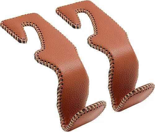 Vista 23 de Gancho para bolso de automóvil, reposacabezas de asiento trasero, perchas de cuero auténtico, accesorio organizador de vehículos duradero