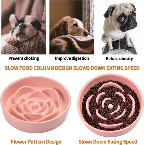 Vista 4 de Tazón de cerámica rosa para perros de razas pequeñas y medianas, cuenco elevado/elevado de 6.1 pulgadas de alimentación lenta, cuenco de comida