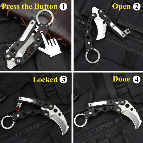 Vista 6 de Cuchillo de bolsillo NedFoss, cuchillo plegable EDC con clip, mango G10, bloqueo de botón, cuchillos compactos y geniales para el uso diario