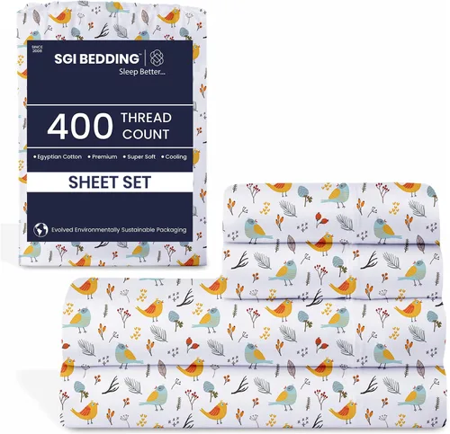 Vista 23 de SGI - Juego de sábanas tamaño individual de 400 hilos de 100 % algodón egipcio, ultra suave, transpirable, bolsillo profundo, 15 ajustadas