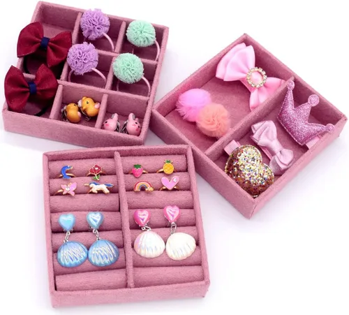 Vista 5 de Joyero de 3 capas con espejo y 35 piezas de joyería de princesa para niña, accesorios de vestir, juego de juguete
