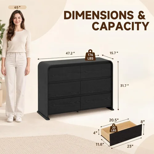 Vista 2 de JUMMICO Cómoda negra para dormitorio, cómoda de madera de 47.2 pulgadas con Negro