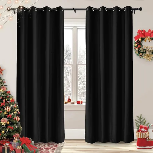 Vista 11 de Frelement Cortinas de Navidad de terciopelo afelpado para sala de estar, cortinas de oscurecimiento con ojales en la parte superior, cortinas