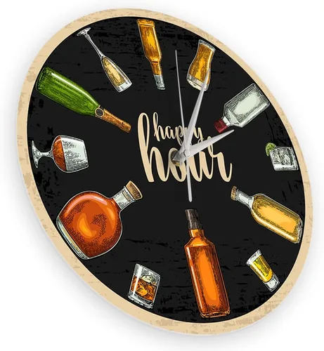 Vista 6 de Reloj de pared de vino de 12 pulgadas, Happy Hour Wine Time Wine Booze Beer Reloj de pared silencioso sin tictac reloj de pared para hombre, cueva