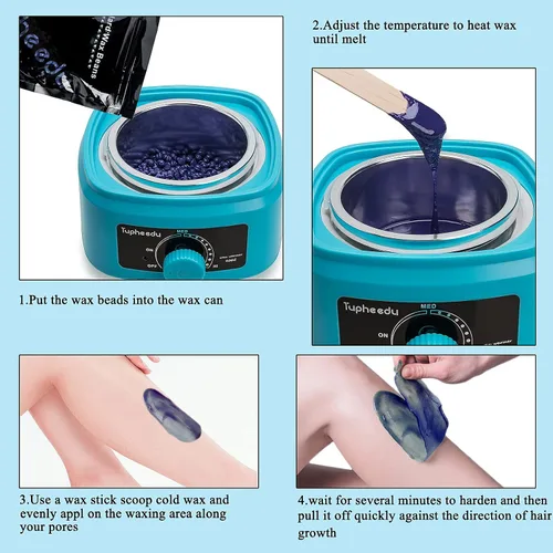 Vista 3 de Calentador de cera para depilación – Indoloroso sin estribos con 4 bolsas de granos de cera gruesa para el cabello para mujeres y hombres, cejas