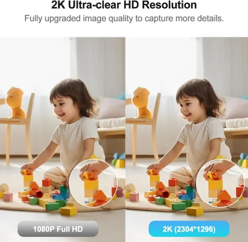 Vista 3 de EVERSECU Mini cámara de seguridad con cable para interiores 2K para el hogar, visión nocturna, cámara para mascotas con aplicación de teléfono