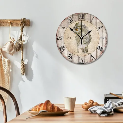 Vista 5 de Reloj de pared retro de París búho redondo de 10 pulgadas, funciona con pilas, silencioso, sin tictac, fácil de leer, reloj de pared rústico