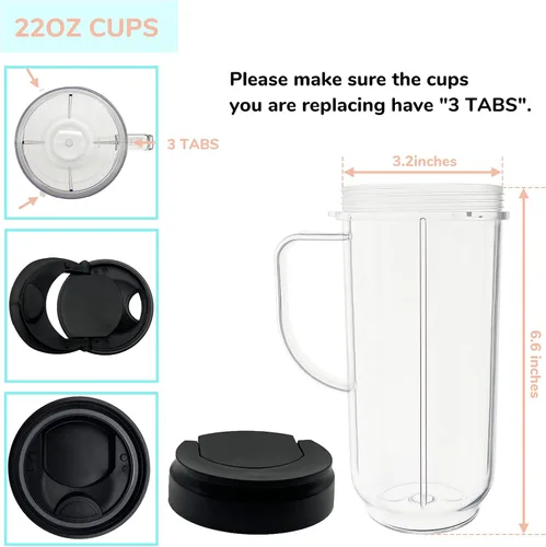 Vista 4 de Blender - Paquete de 2 tazas altas de 22 onzas con tapas abatibles para llevar y hoja cruzada con juntas, piezas de repuesto compatibles
