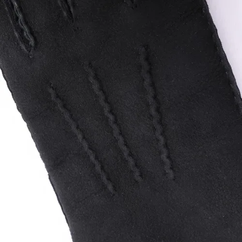 Vista 8 de Harssidanzar Guantes de cuero para hombre, puños de piel de oveja, forro de lana gruesa para invierno, clima frío, guantes de conducción KM043US