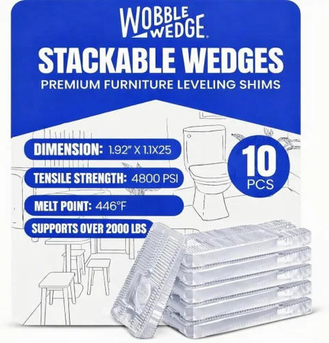 Vista 7 de WOBBLE WEDGES Cuñas de nivelación resistentes fabricadas en los Estados Unidos, las cuñas de plástico rígido originales para nivelar muebles, mesas
