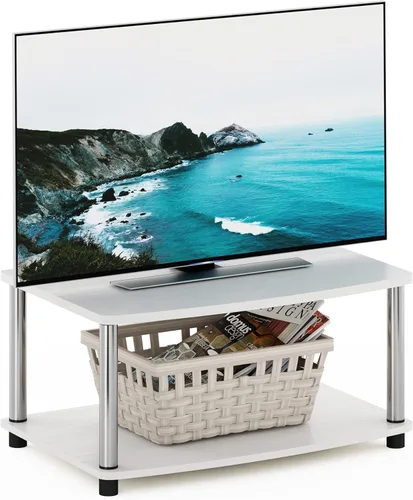Vista 11 de Furinno Turn-N-Tube Soporte de TV, centro de entretenimiento de esquina de 3 niveles con estantes abiertos, consola de TV sin herramientas para TV