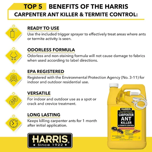 Vista 3 de Harris Tratamiento de control de hormigas carpinteras y termitas, mata al contacto, fórmula inodora y sin manchas, 128 oz