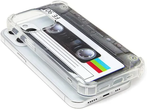Vista 4 de FAteamll Funda para iPhone 13 Pro, acabado mate, resistente, suave, con esquinas reforzadas, TPU suave, parachoques retro, funda de cinta de casete