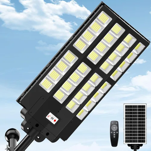 Vista 11 de 1200W Luces solares de calle al aire libre impermeables, luz solar de gran angular alimentada del anochecer al amanecer, control remoto y sensor