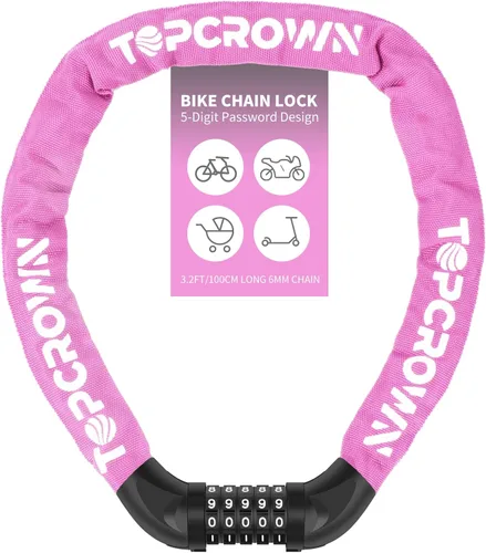 Vista 22 de Topcrown Cerradura de cadena para bicicleta, diales digitales de metal mejorados, 3.2 pies de largo, alta seguridad, resistente, antirrobo