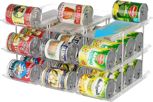 Vista 7 de LXLXXL Organizador de Latas para Despensa de 6 Niveles * 3 Organizador Automático Giratorio Transparente para Alimentos enlatados Organizador