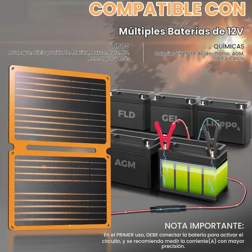 Vista 4 de FieryRed - Cargador y mantenedor de batería de coche con panel solar de 20 W/12 V, cargador de carga continua plegable con controlador incorporado