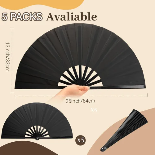 Vista 2 de 5 ventiladores plegables chinos grandes para baile de línea, ventiladores de clacking para baile de línea, ventiladores de mano plegables, Negro