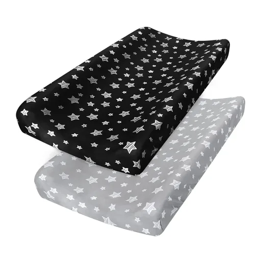 Vista 9 de Fundas para cambiador, color beige y gris, para niños y niñas, paquete de 2 unidades, unisex, funda para cambiador, sábana suave y transpirable