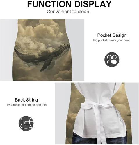 Vista 6 de MUSM Apron for Adults - 27.6 X 31.5 Inch, Heavy-Duty Polyester Aprons with Two Large Pockets, Waterproof Whale in The Clouds Kitchen Apron for