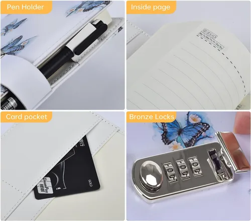 Vista 2 de ARRLSDB Diario creativo de contraseñas A5 con cerradura, diario de piel sintética con cerradura de combinación, cuaderno de contraseñas, diario