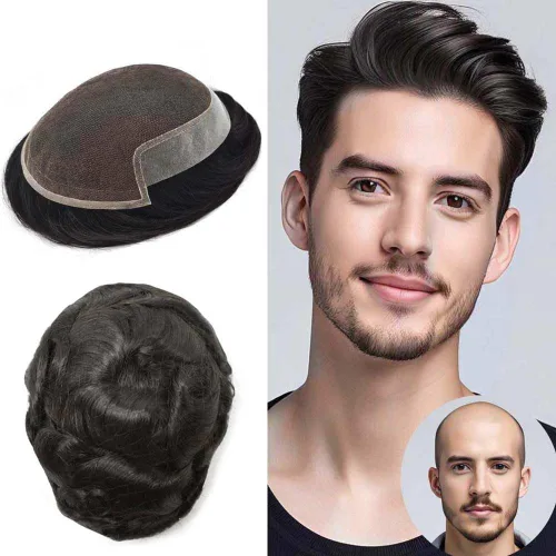 Vista 9 de Hombres Toupee Sistema de Cabello Humano Real para Hombres Encaje Suizo Toupee Para Hombres Nudos Blanqueados Hombres Hairpieces Pieza Para Hombres
