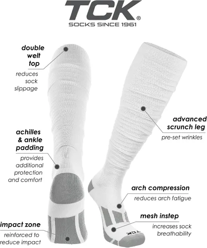 Vista 3 de TCK Calcetines de fútbol Scrunch Calcetines deportivos extra largos pre-ajustados para niños, hombres y niños, jóvenes y adultos