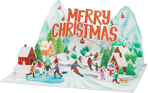 Vista 3 de POPWOW Tarjeta desplegable de vacaciones de montaña, Feliz Navidad, nieve, esquí, tarjetas de felicitación 3D, regalos para mujeres, hombres, niños