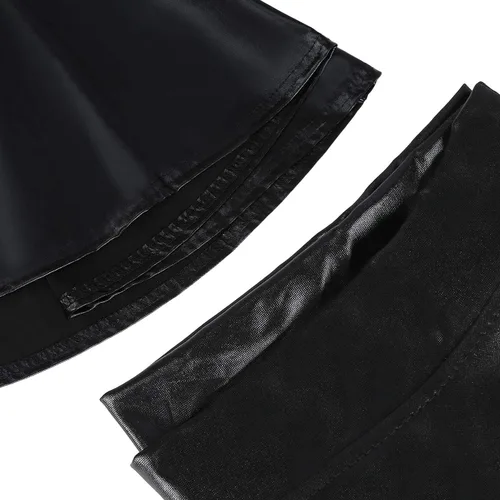 Vista 6 de HDE Falda acampanada plisada para mujer, estilo casual, metálica, acampanada, para patinadora Negro