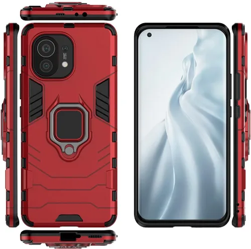 Vista 3 de Compatible con funda Xiaomi Mi 11, soporte de anillo de metal, a prueba de golpes, parachoques duro (funciona con soporte magnético para automóvil)