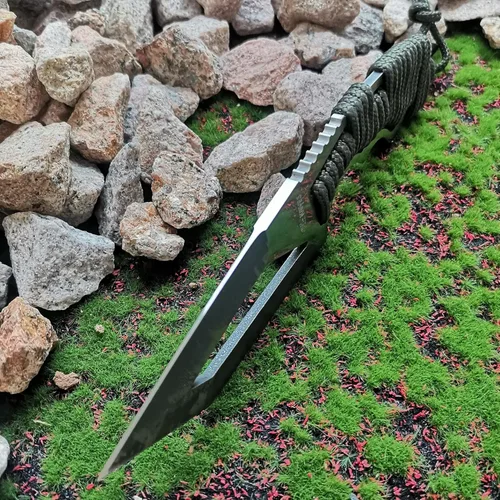 Vista 7 de Cuchillo de caza de hoja fija de 8.07 pulgadas con funda de nailon, cuchillo de supervivencia, cuchillo Bowie de espiga completa con mango