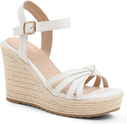 Vista 8 de mikarka Sandalias de tacón de cuña para mujer: alpargatas con plataforma de Tacón de cuña de 3.94"/Nubuck negro