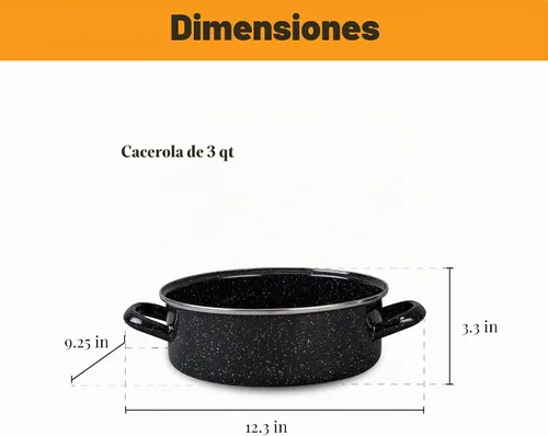 Vista 4 de Granite Ware Juego de utensilios de cocina de 3 piezas, olla de 8 cuartos de galón y cazuela de 3 cuartos con tapa de vidrio, negro moteado