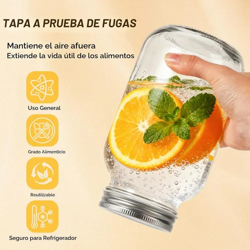 Vista 3 de Tarros Mason con tapas de 32 onzas, paquete de 2 tarros de vidrio de boca regular