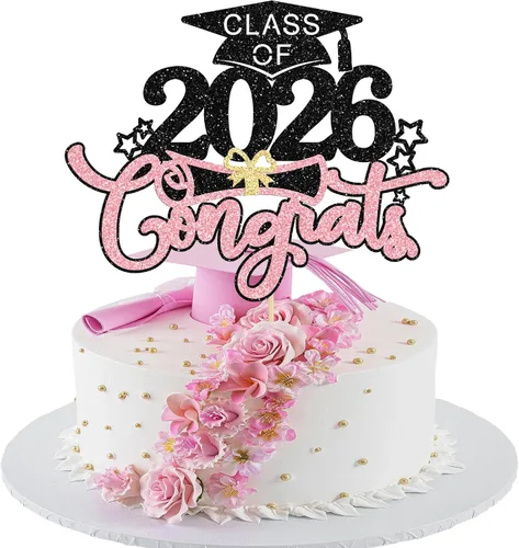 Vista 14 de 1 pieza de decoración para tartas con tapa de graduación con purpurina para la clase de 2026, decoración de pastel de graduación para graduación
