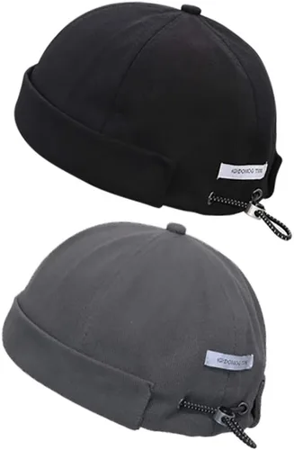 Vista 10 de jerague Gorros sin ala con hebilla de cuero ajustable Street Casual Docker Beanie Skull Caps A2-negro/caqui (paquete de 2)