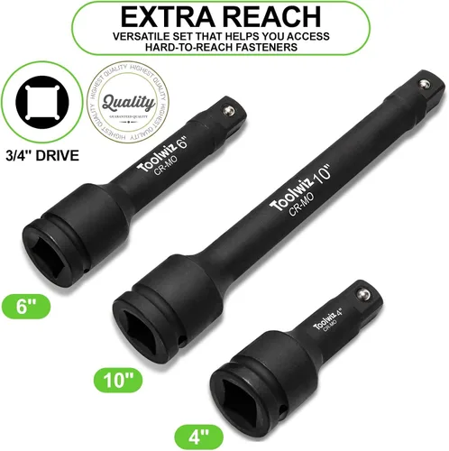 Vista 7 de Barra de extensión de impacto de 3/4 pulgadas de 4, 6, 10 pulgadas (3 piezas) + barredora magnética resistente de 36 pulgadas con ruedas, 50 libras
