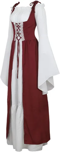 Vista 2 de Disfraz renacentista para mujer, conjunto de vestido irlandés medieval de talle alto y blusa bohemia gótica.
