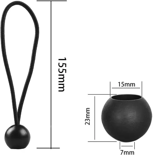 Vista 6 de 50 cuerdas elásticas de bola de 6 pulgadas, cuerda elástica resistente con lazos de bola para toldo, lona, camping, carpa de carga, color negro