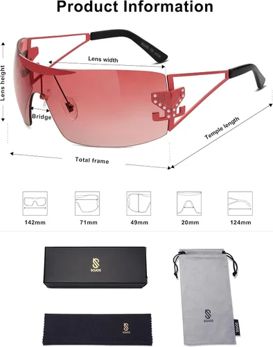 Vista 5 de SOJOS Gafas de sol Y2K sin montura envolventes para mujeres y hombres, gafas de sol futuristas sin marco SJ1198