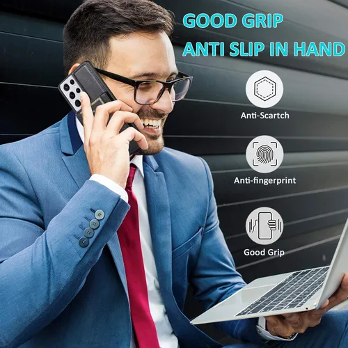 Vista 6 de Funda de teléfono para Samsung Galaxy S21 Ultra Glaxay S21ultra 5G con protector de pantalla de vidrio templado y tarjetero para tarjetas de Negro