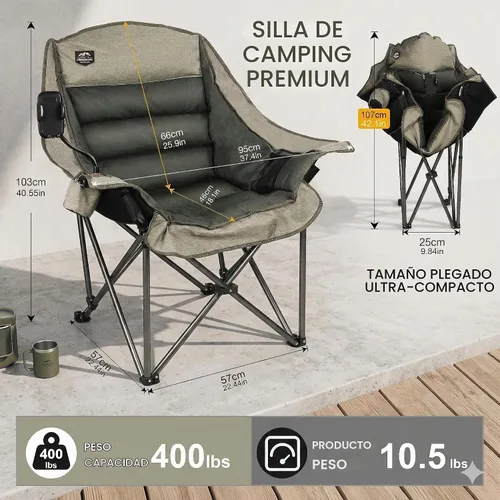 Vista 3 de Silla de campamento plegable XL de gran tamaño, soporte resistente de 400 libras, silla de campamento acolchada grande y cómoda para adultos, silla