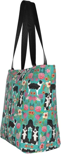 Vista 5 de Azul Rosa Y Púrpura Colores Pastel Impresión Hombro Tote Bolso De Gran Tamaño Bolso De Las Mujeres Bolso De Compras Para Las Mujeres, Border Collie