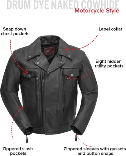 Vista 4 de First Mfg Co - Mastermind - Chaqueta de cuero para motociclista, negra, para hombre Negro