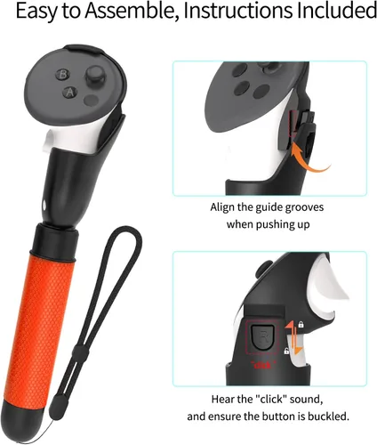 Vista 3 de EUCARLOS Handle Attachments for Quest 3 Controller Accessories, Long Arms Grips Compatible with MetaOculus Quest 3 VR Games, Dual Handles Extension